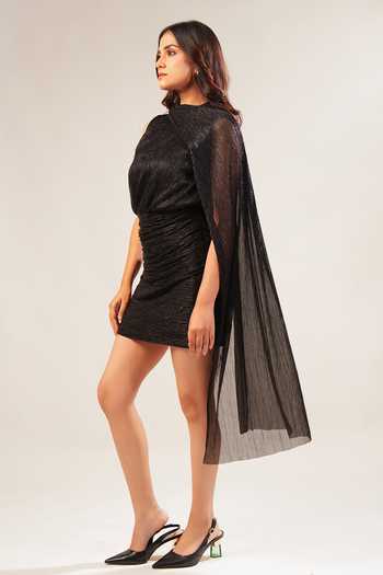 Buy_9899_Black High Neck Moonlight Draped Dress _Online_at_Aza_Fashions