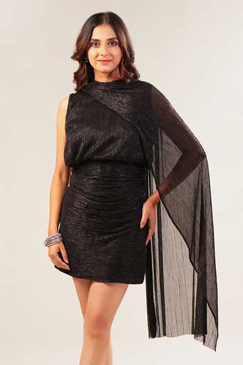 Shop_9899_Black High Neck Moonlight Draped Dress _Online_at_Aza_Fashions