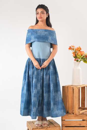 9899 Off Shoulder Printed Dress 