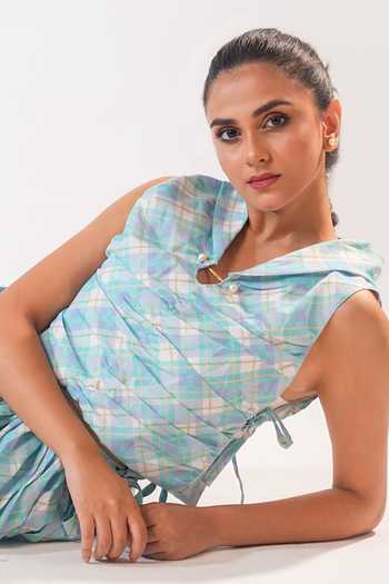 9899 Pastel Plaid Side Tie-up Top 