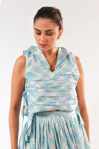 9899 Pastel Plaid Side Tie-up Top 