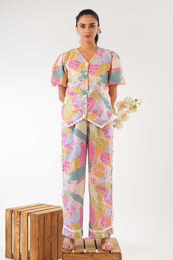 9899 Printed Vest & Pant Co-ord Set 