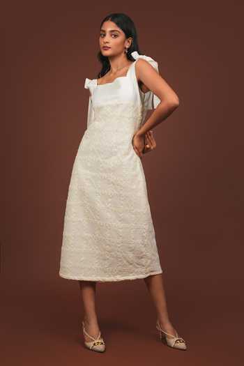 9899 Shoulder Tie Midi Dress 