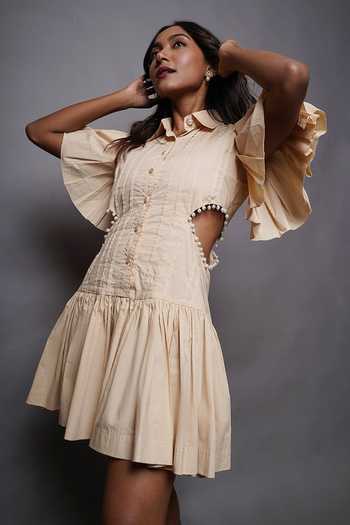 9899 Side Cut Cotton Shirt Dress 