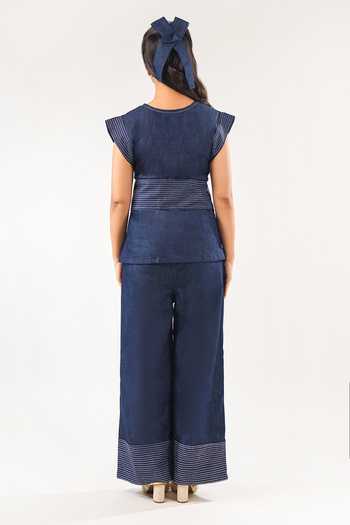 9899 Stitch Line Denim Top & Pant Co-ord Set 