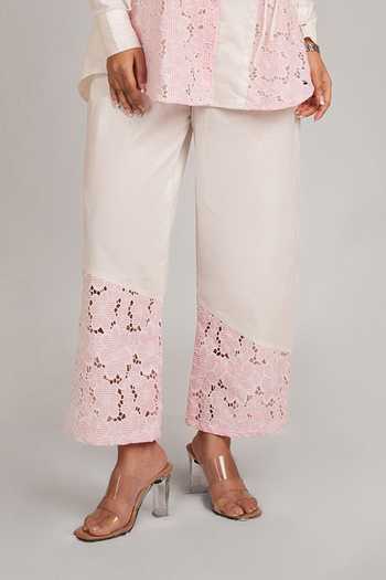 Shop_9899_White Cotton Collared Neck Striped Floral Top And Pant Co-ord Set _Online_at_Aza_Fashions