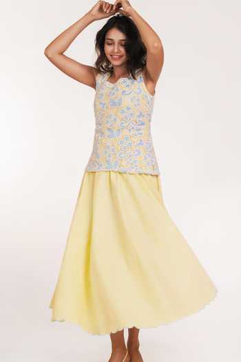 9899_Blue Cotton Square Neck Summer Bloom Top And Dress Set _Online_at_Aza_Fashions