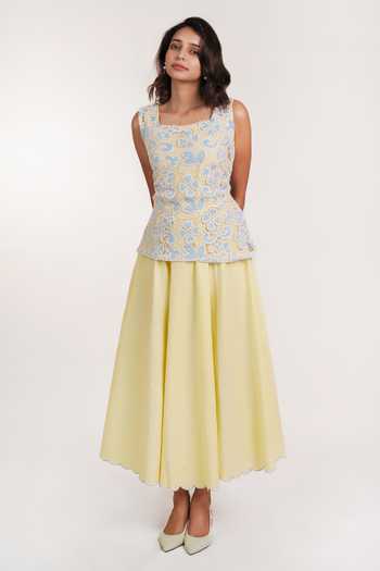 Buy_9899_Blue Cotton Square Neck Summer Bloom Top And Dress Set _Online_at_Aza_Fashions