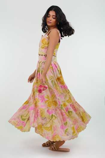 9899 Summer Scallop Printed Dress 