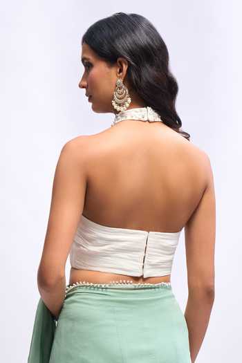 Buy Aariyana Couture Green Georgette Halter Neck Pre Draped Saree With Blouse Buy_Aariyana Couture_Green Georgette Halter Neck Pre Draped Saree With Blouse