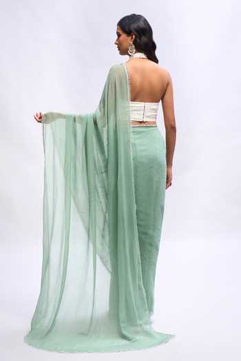 Aariyana Couture Pre Draped Saree With Halter Neck Blouse 