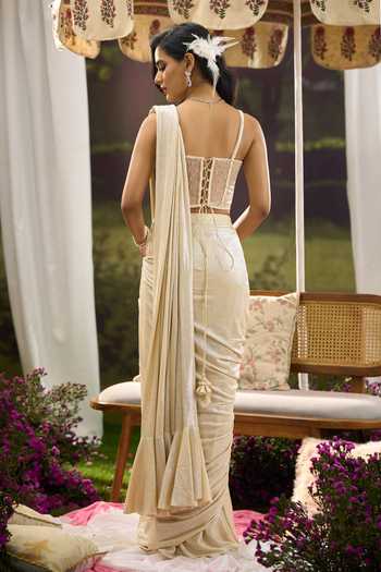Aariyana Couture Pre-Draped Saree With Net Embroidered Corset