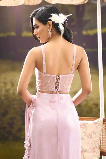 Buy Aariyana Couture Pink Lycra, Net Sweetheart Neck Pre-draped Saree With Embroidered Blouse Online at Aza Fashions Buy_Aariyana Couture_Pink Lycra, Net Sweetheart Neck Pre-draped Saree With Embroidered Blouse _Online_at_Aza_Fashions