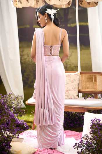 Aariyana Couture Pre-Draped Lycra Saree With Embroidered Blouse