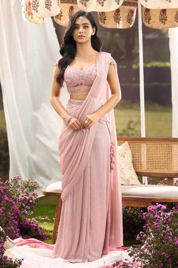 Aariyana Couture Pre-Draped Saree With Embroidered Blouse