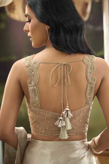 Buy Aariyana Couture Green Silk, Net Sweetheart Neck Pre-draped Pastel Saree With Embroidered Blouse Online at Aza Fashions Buy_Aariyana Couture_Green Silk, Net Sweetheart Neck Pre-draped Pastel Saree With Embroidered Blouse _Online_at_Aza_Fashions
