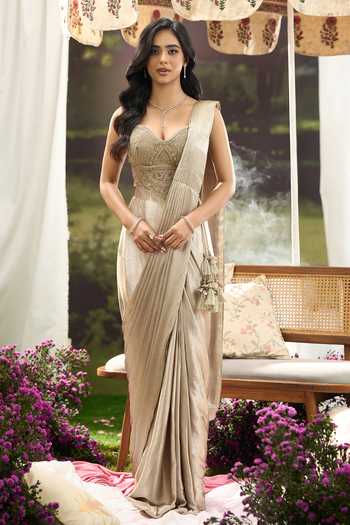 Shop Aariyana Couture Green Silk, Net Sweetheart Neck Pre-draped Pastel Saree With Embroidered Blouse Online at Aza Fashions Shop_Aariyana Couture_Green Silk, Net Sweetheart Neck Pre-draped Pastel Saree With Embroidered Blouse _Online_at_Aza_Fashions