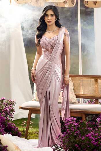 Aariyana Couture Lycra Pre-Draped Saree With Net Blouse