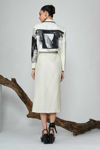 Shop The Dramebaaz CO White Silk Collared Neck Snowdrop Cropped Blazer And Skirt Set at Aza Fashions Shop_The Dramebaaz CO_White Silk Collared Neck Snowdrop Cropped Blazer And Skirt Set _at_Aza_Fashions