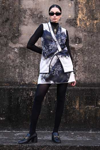 The Dramebaaz CO Stone Wash Silk Waistcoat & Skort Set 