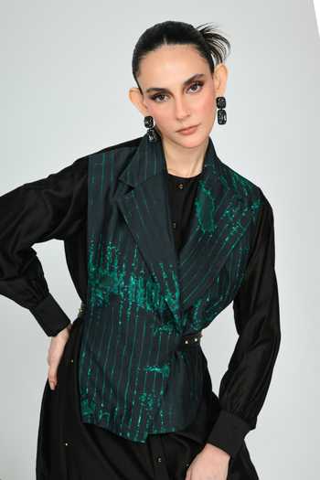 The Dramebaaz CO Green Silk Matrix False Cowl Dress at Aza Fashions The Dramebaaz CO_Green Silk Matrix False Cowl Dress _at_Aza_Fashions