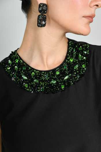 The Dramebaaz CO_Green Silk Round Neck Moonflower Mini Dress _at_Aza_Fashions