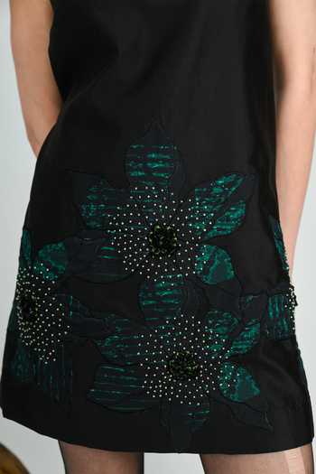 Buy_The Dramebaaz CO_Green Silk Round Neck Moonflower Mini Dress 