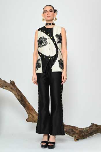 Shop The Dramebaaz CO Off White Silk High Neck Dahlia Dust Waistcoat Online at Aza Fashions Shop_The Dramebaaz CO_Off White Silk High Neck Dahlia Dust Waistcoat _Online_at_Aza_Fashions