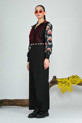The Dramebaaz CO_Black Silk Collared Neck Mercury Shirt _Online_at_Aza_Fashions