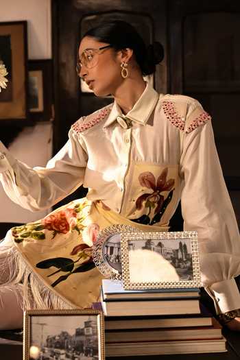 Buy_The Dramebaaz CO_Off White Silk Collared Neck Amalfi Shirt _Online_at_Aza_Fashions