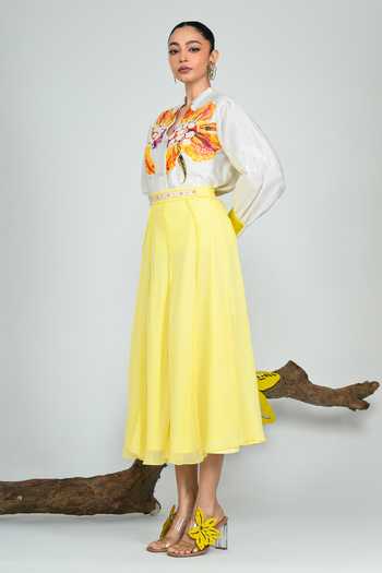 The Dramebaaz CO_Yellow Georgette Aurielle Skirt _Online_at_Aza_Fashions