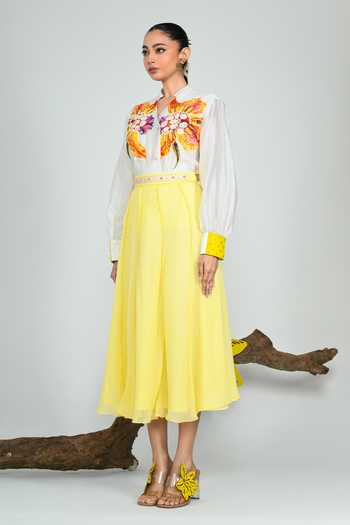 Buy_The Dramebaaz CO_Yellow Georgette Aurielle Skirt _Online_at_Aza_Fashions