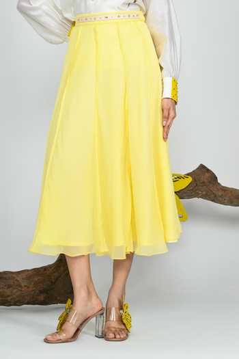 Shop_The Dramebaaz CO_Yellow Georgette Aurielle Skirt _Online_at_Aza_Fashions