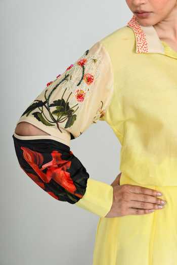 The Dramebaaz CO Yellow Silk Collared Neck Limoncello Shirt Online at Aza Fashions The Dramebaaz CO_Yellow Silk Collared Neck Limoncello Shirt _Online_at_Aza_Fashions