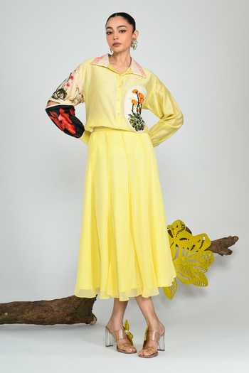 Buy The Dramebaaz CO Yellow Silk Collared Neck Limoncello Shirt Online at Aza Fashions Buy_The Dramebaaz CO_Yellow Silk Collared Neck Limoncello Shirt _Online_at_Aza_Fashions