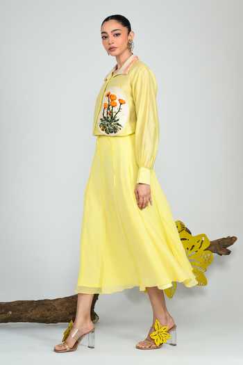 The Dramebaaz CO Yellow Silk Collared Neck Limoncello Shirt at Aza Fashions The Dramebaaz CO_Yellow Silk Collared Neck Limoncello Shirt _at_Aza_Fashions