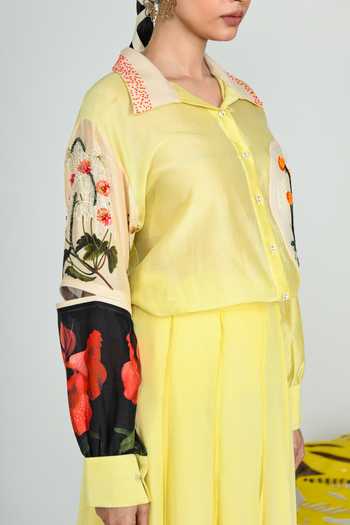 Buy The Dramebaaz CO Yellow Silk Collared Neck Limoncello Shirt Buy_The Dramebaaz CO_Yellow Silk Collared Neck Limoncello Shirt