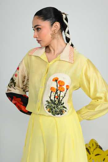 Shop The Dramebaaz CO Yellow Silk Collared Neck Limoncello Shirt Shop_The Dramebaaz CO_Yellow Silk Collared Neck Limoncello Shirt