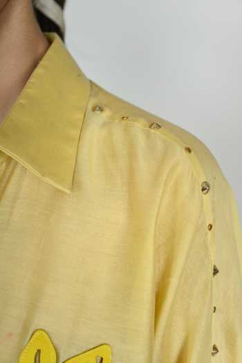 Buy The Dramebaaz CO Yellow Silk Collared Neck Summer Lime Cropped Jacket Buy_The Dramebaaz CO_Yellow Silk Collared Neck Summer Lime Cropped Jacket