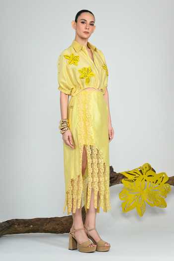 Buy The Dramebaaz CO Yellow Silk Collared Neck Summer Lime Skirt Set Online at Aza Fashions Buy_The Dramebaaz CO_Yellow Silk Collared Neck Summer Lime Skirt Set _Online_at_Aza_Fashions