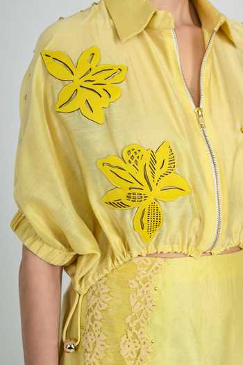 The Dramebaaz CO Yellow Silk Collared Neck Summer Lime Skirt Set at Aza Fashions The Dramebaaz CO_Yellow Silk Collared Neck Summer Lime Skirt Set _at_Aza_Fashions