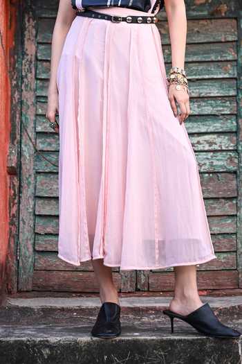 The Dramebaaz CO Pink Georgette Blush Fall Skirt Online at Aza Fashions The Dramebaaz CO_Pink Georgette Blush Fall Skirt _Online_at_Aza_Fashions