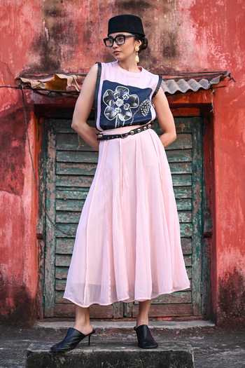 Buy The Dramebaaz CO Pink Georgette Blush Fall Skirt Online at Aza Fashions Buy_The Dramebaaz CO_Pink Georgette Blush Fall Skirt _Online_at_Aza_Fashions