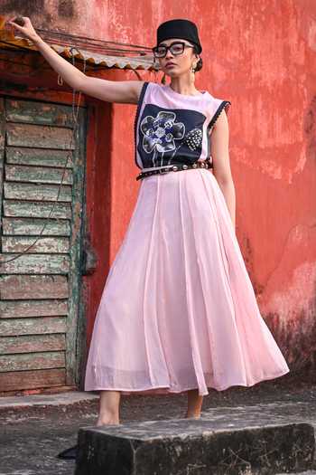 Shop The Dramebaaz CO Pink Georgette Blush Fall Skirt Online at Aza Fashions Shop_The Dramebaaz CO_Pink Georgette Blush Fall Skirt _Online_at_Aza_Fashions