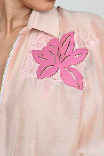 Shop The Dramebaaz CO Pink Silk Collared Neck Squash Cropped Jacket Shop_The Dramebaaz CO_Pink Silk Collared Neck Squash Cropped Jacket