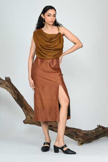 The Dramebaaz CO Burnt Gold Draped Top 