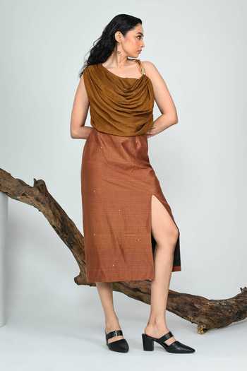 The Dramebaaz CO Dust & Gold Side Slit Skirt 