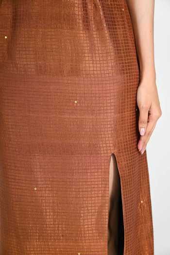 The Dramebaaz CO Brown Silk Dust And Gold Side Slit Skirt at Aza Fashions The Dramebaaz CO_Brown Silk Dust And Gold Side Slit Skirt _at_Aza_Fashions
