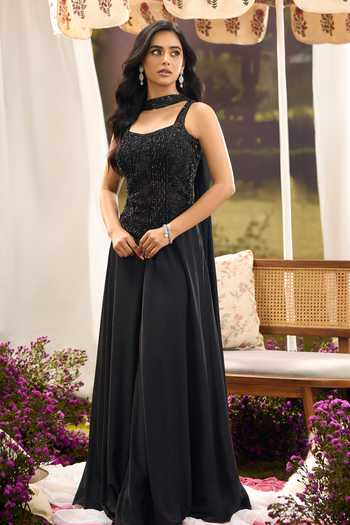Aariyana Couture Black Net Square Neck Embroidered Top Palazzo Set at Aza Fashions Aariyana Couture_Black Net Square Neck Embroidered Top Palazzo Set _at_Aza_Fashions