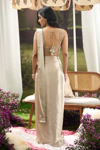 Aariyana Couture Pre-Draped Pastel Saree With Embroidered Blouse